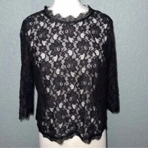 Talbots 12P Sheer Black Lace Blouse